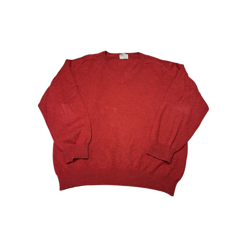 LL Bean Mens Red 100% Lambswool V-Neck Sweater Made Scotland Size Large Reg